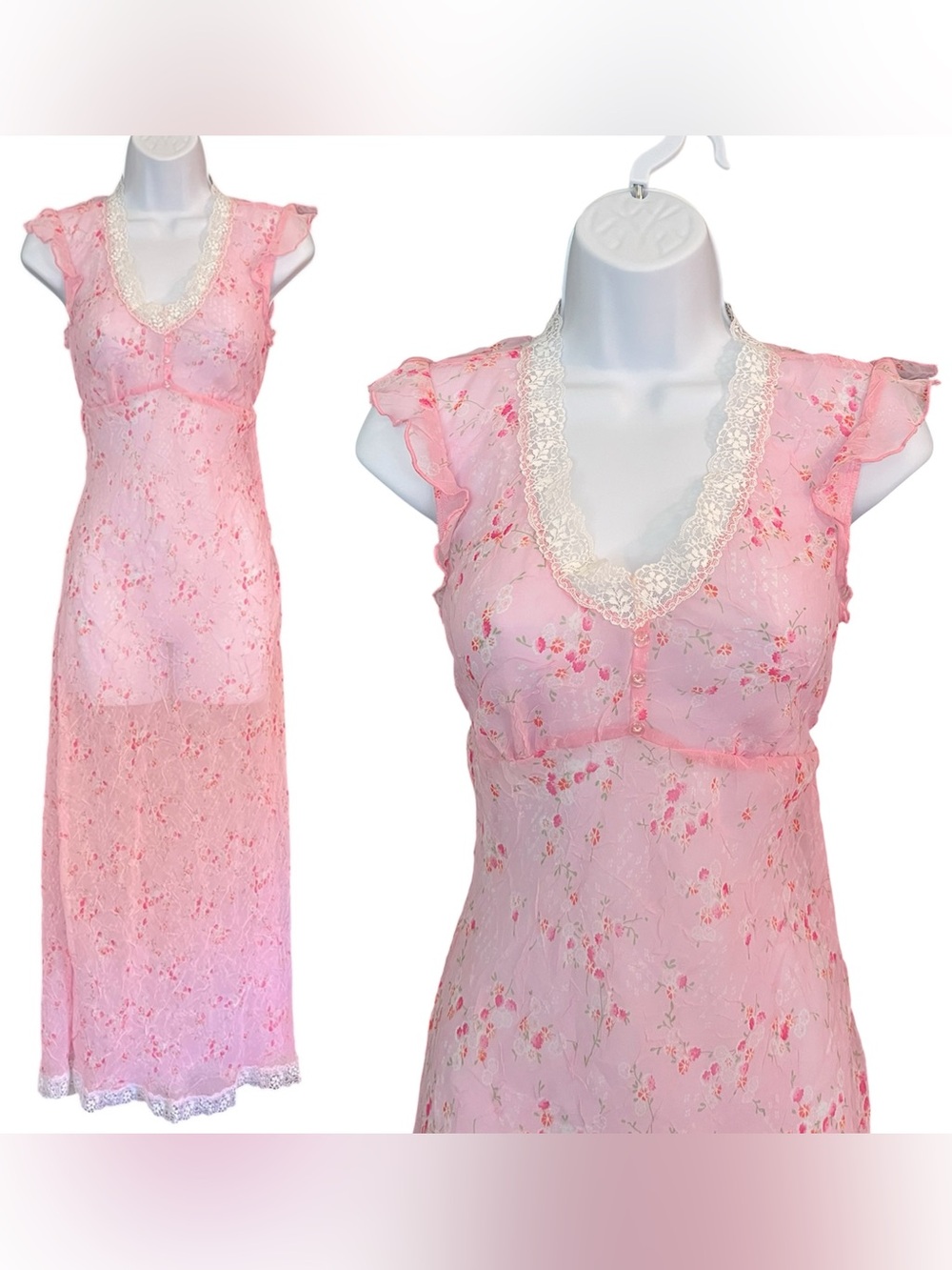 Vintage Rampage Pink Sheer Floral & Lace Coquette Fairy Maxi Dress